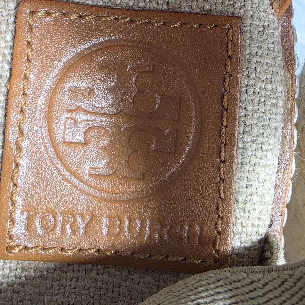 Tory Burch Frieda Espadrille Wedge‎ Sandals Beige Ankle Strap Women 7.5M NEW